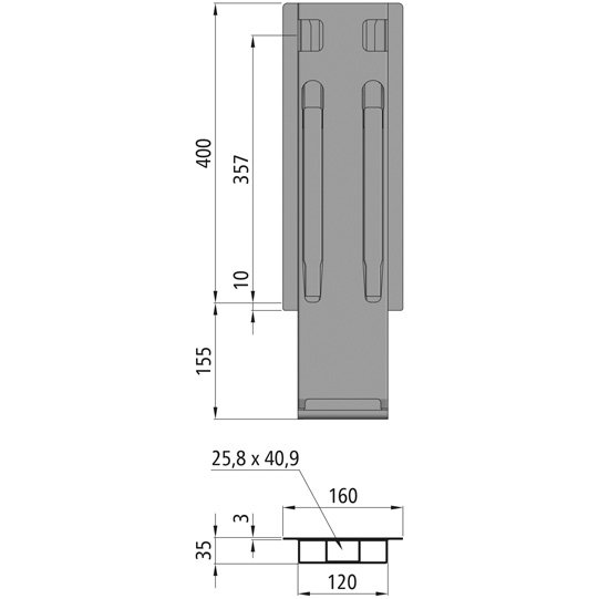 MONTANT CENTRAL K20, L = 400 MM, ALUMINIUM  RABATTABLE, A UNE FERMETURE