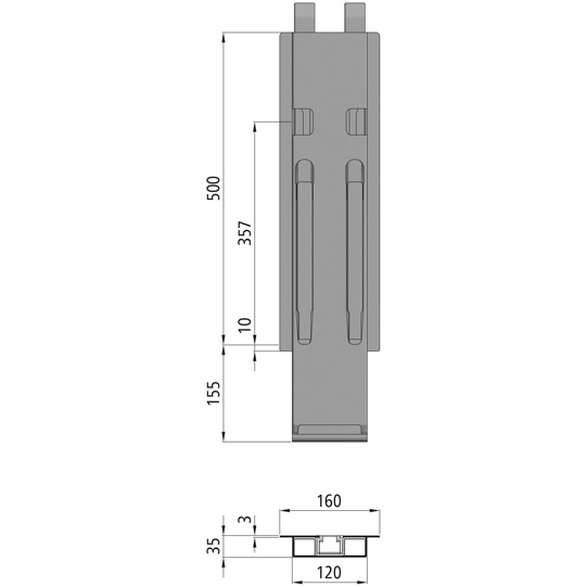 MONTANT K20 CENTRAL KINNETOP, L = 500 MM, ACIER RABATTABLE, A UNE FERMETURE