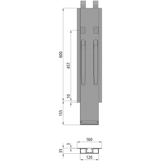 MONTANT CENTRAL KINNETOP K20, L = 600 MM, ACIER A UNE FERMETURE