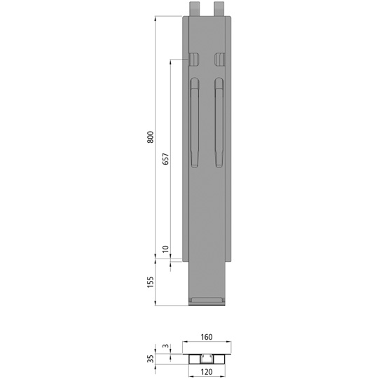 MONTANT CENTRAL KINNETOP K20, L = 800 MM, ALUMINIUM A UNE FERMETURE