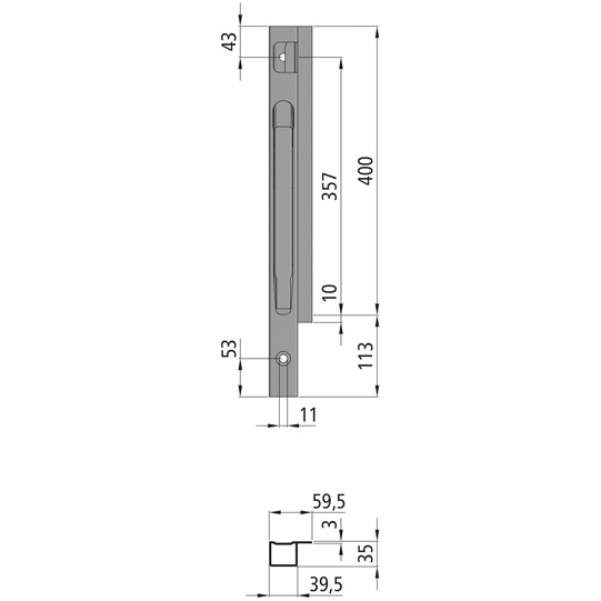 MONTANT K20 AVANT GAUCHE, L = 400 MM      ACIER, A UNE FERMETURE