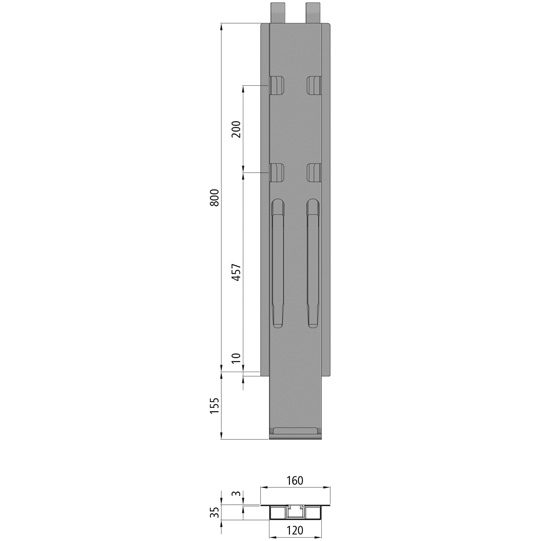 MONTANT CENTRAL KINNETOP K20, L = 800 MM, ACIER microZINQ®,  AVEC 4 FERMETURES