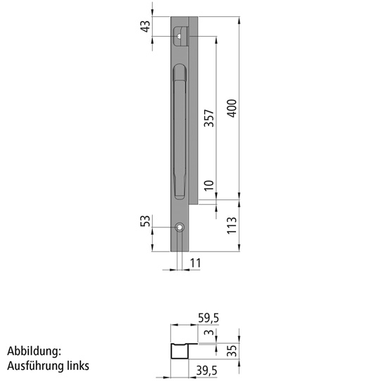 MONTANT K20 AVANT DROIT, L = 400 MM      ACIER, A UNE FERMETURE
