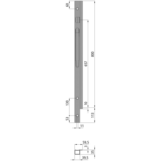 MONTANT AVANT K20 GAUCHE, L = 800 MM, ACIER A UNE FERMETURE