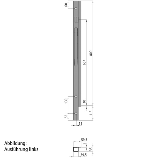 MONTANT AVANT K20 DROIT,  L = 800 MM, ACIER  A UNE FERMETURE