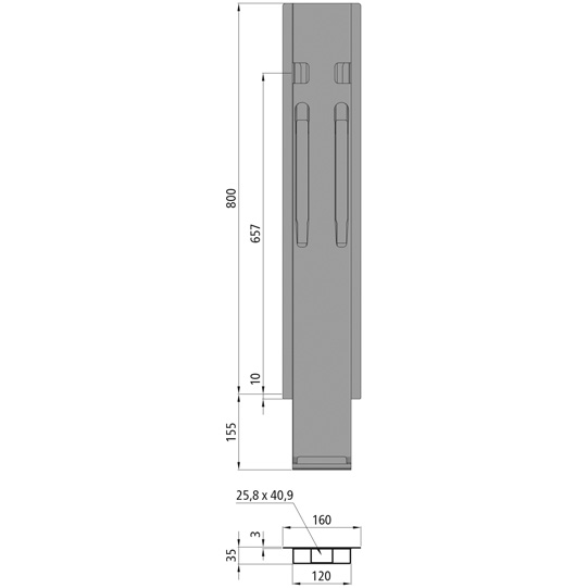 MONTANT CENTRAL K20, L = 800 MM, ALUMINIUM RABATTABLE, A UNE FERMETURE