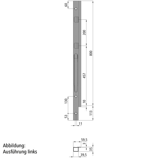 MONTANT AVANT K20 DROIT, L = 800 MM, ACIER   A 2 FERMETURES