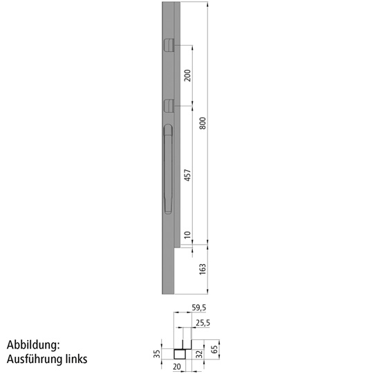 MONTANT AVANT K20 DROIT, L = 800 MM, ALUMINIUM AVEC 2 FERMETURES