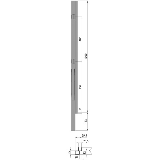 MONTANT AVANT K20 GAUCHE, L = 1000, ALU AVEC 2 FERMETURES