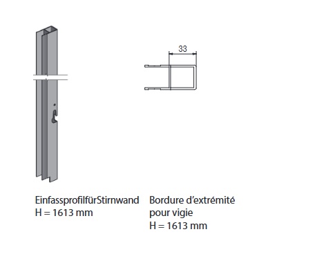 BORDURE D' EXTREMITE POUR RIDELLE 300 MM, "OPEN TOP", DROITE, L = 1613 MM
