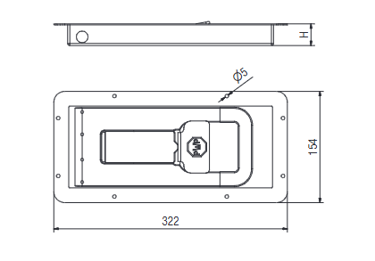 FERMETURE ENCASTREE P + L, H = 23.5 MM, LOGO PWP, INOX