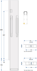 MONTANT ARRIERE K20, GAUCHE, L = 800 MM, ALUMINIUM A UNE FERMETURE