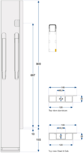 MONTANT ARRIERE K20, DROIT, L = 800, ALUMINIUM A UNE FERMETURE