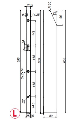 POCHE A LATTE A RIVETER L=600 GAUCHE, ACIER KTL