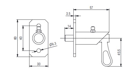 ARRET A RESSORT ø 10 MM, ZINGUE AVEC GRAISSEUR  ET PLAQUE DE FIXATION 30 x 3 x 60 MM