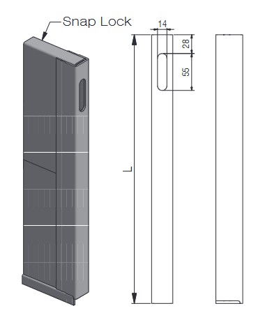 BORDURE EXTREMITE GAUCHE BRUTE, L = 600 MM, AVEC TROU POUR FERMETURE