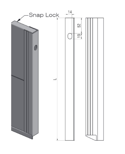 BORDURE EXTREMITE.GAUCHE ELOXE, L = 800 MM, AVEC TROU POUR FERMETURE