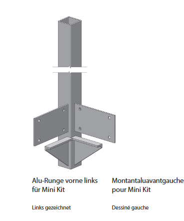 MONTANT ALU POUR MINI KIT, PLANCHER 19/30, AVANT GAUCHE, L = 2160 MM, ELOXE