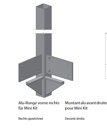 MONTANT ALU POUR MINI KIT, PLANCHER 19/30, AVANT DROIT, L = 2160 MM, ELOXE