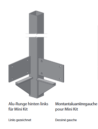 MONTANT ALU POUR MINI KIT, PLANCHER 19/30, ARRIERE GAUCHE, L = 2160 MM, ELOXE