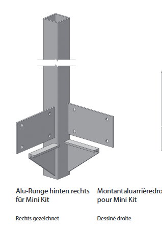 MONTANT ALU POUR MINI KIT, PLANCHER 19/30, ARRIERE DROIT, L = 2160 MM, ELOXE