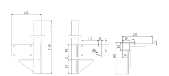MONTANT ALU POUR MINI KIT, PLANCHER 19/30, ARRIERE DROIT, L = 2160 MM, ELOXE