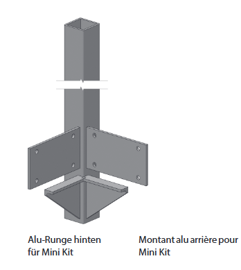 MONTANT ALU POUR MINI KIT, PLANCHER 19/30, ARRIERE, L = 2160 MM, ELOXE