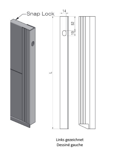 BORDURE EXTREMITE DROITE ELOXE, L = 800 MM, AVEC TROU POUR FERMETURE