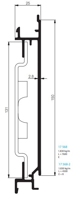 PROFIL SNAP-LOCK 25 MM LA=150 MM, INTERM., RAIL