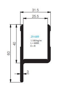 BORDURE D'EXTREMITE, AVEC BATTUE, POUR SNAPLOCK 25 MM