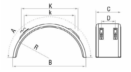 AILE AVEC CONSOLE DE FIXATION REGLABLE, LARGEUR = 450 MM,  A = 1400 MM,  POLYPROPYLENE