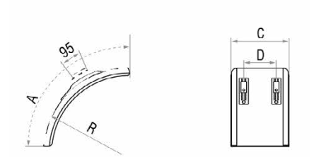 PARTIE D'AILE AVEC CONSOLE, LARGEUR = 440 MM, FIXATION REGLABLE, A = 700 MM,  POLYPROPYLENE